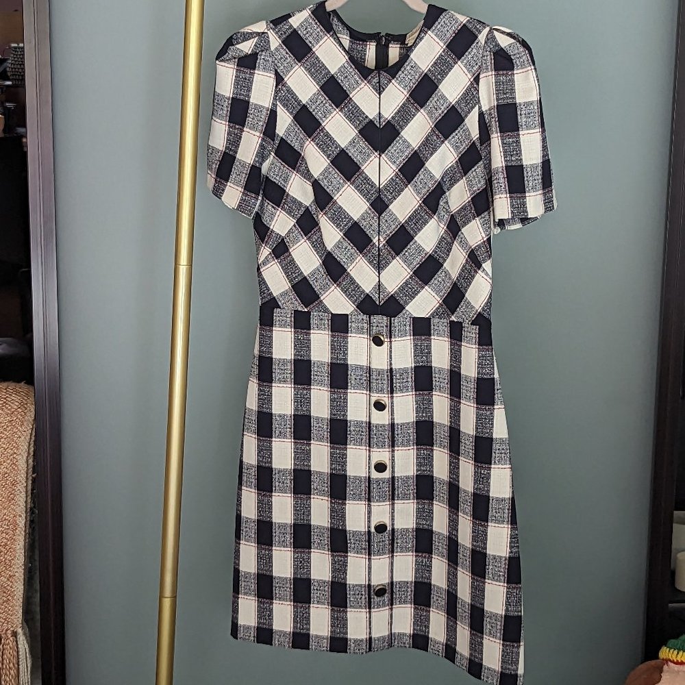 Shoshanna Chester Short Sleeve Plaid Dress Black & Cream (Size 6)